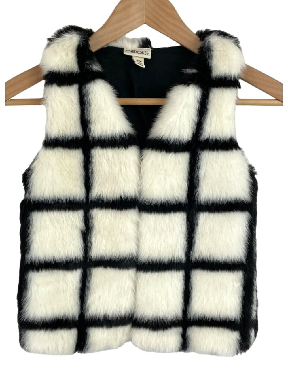 Cherokee Girls Youth M (7/8) White & Black Faux Fur Sleeveless Lined Vest